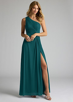 Azazie Brooke Abiti da Damigella Abito A-Line in Maglia Monospalla Verde Pavone image1