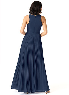 Azazie Lindie Robes de demoiselle d'honneur Robe Trapèze en Mousseline de soie Plissé à encolure dégagée Bleu Marine Foncé image2