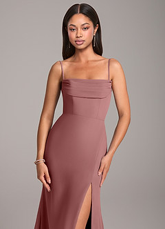 Azazie Saige Bridesmaid Dresses Desert Rose Sheath Off the Shoulder Chiffon Convertible Dress image2