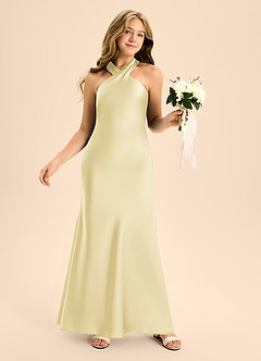 Azazie Doretta Junior A-Linie Plissee Stretch-Satin Kleid Zitronensorbet image5