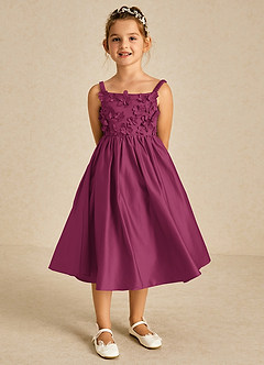 Azazie Midge Robe Demoiselle D'honneur Fillette Robe Trapèze en Mat Satiné Arc Mûre image1