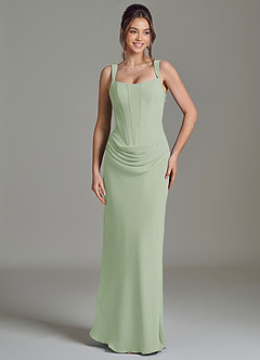 Azazie Niamh Abiti da Damigella Abito Sirena in Chiffon Corsetto Verde Salvia image5