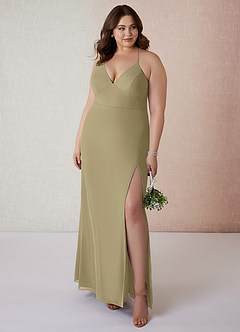 Azazie Becca Bridesmaid Dresses Moss Green Sheath V-Neck Chiffon Dress image7