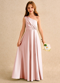 Azazie Puddles Junior Formal Sukienki dla dziewczynek sypiących kwiaty Linia A Jedno ramię Matowy satynowy Długość podłogi Sukienka image1