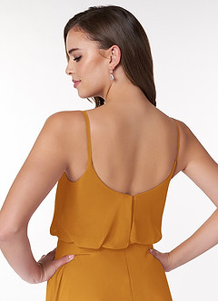 Azazie Lupe Robes de demoiselle d'honneur Robe Trapèze en Mousseline de soie Blouson échancré Caramel écossais image6