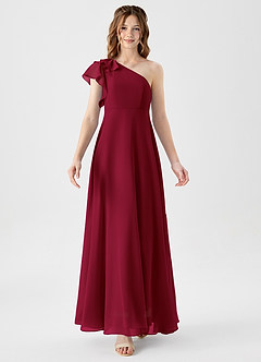 Azazie Arabella Junior Burgundy A-Line Ruched Chiffon Dress image5