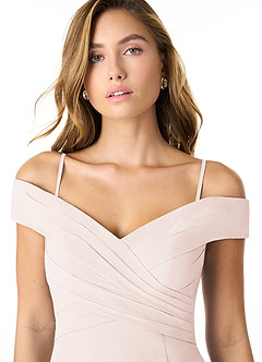 Azazie Lecia Brautjungfernkleider Wandelbar Empire Schulterfrei, plissiert Chiffon Kleid Blassrosa image2