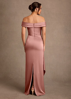 Azazie Beah Mother of the Bride Dresses Rosette Sheath Off the Shoulder Stretch Satin Dress image3