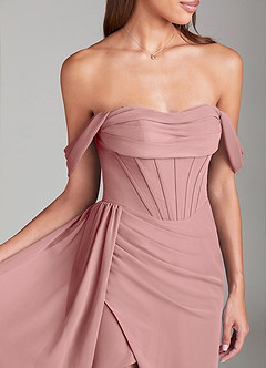 Azazie Amyra Bridesmaid Dresses Dusty Rose Sheath Off the Shoulder Chiffon Convertible Dress image5