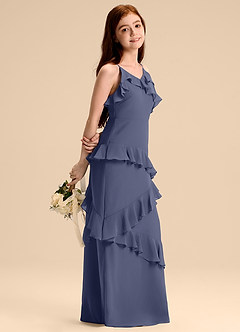 Azazie Evara Junior Robe Trapèze en Mousseline de soie Bleu Orageux image1