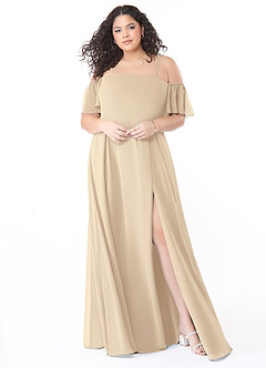 Azazie Sue Bridesmaid Dresses Champagne A-Line Off the Shoulder Chiffon Convertible Dress image6