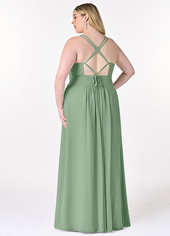 Azazie Farren Vestidos de damas de honor Vestido de Matcha de Gasa de Corte en A Convertible con Plisado image11