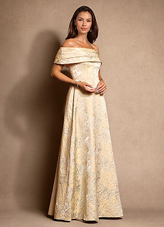 Azazie New Britain Mother of the Bride Dresses Vintage Champagne A-Line Pleated Jacquard Dress image5