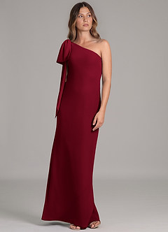 Azazie Capri Bridesmaid Dresses Burgundy A-Line One Shoulder Chiffon Dress image5