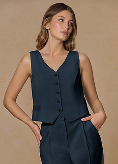 front Rowan Navy Blue Refined Weave Performance vest