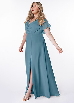 Azazie Rylee At-home Try On Dresses Dusty Sage A-Line Pleated Chiffon Dress image8