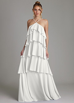 Azazie Deena Brudtärnklänningar Klä av A-Linje i Chiffong Rynkad Vit image4