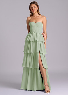 Azazie Faye Abiti da Damigella Abito A-Line in Chiffon Scollo a Cuore Verde Salvia image4