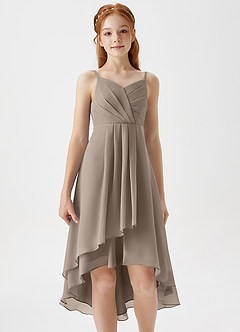 Azazie Mariam Junior Taupe A-Line Pleated Chiffon Dress image5