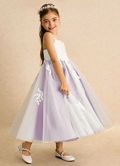 Azazie Coraline Flower Girl Dresses Ivory Frosted Lilac A-Line Lace Dress image5