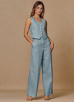 front Belicia Azul Polvoriento Traje de dos piezas 100% lino