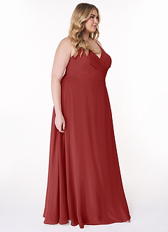 Azazie Davis Bridesmaid Dresses Rust A-Line V-Neck Chiffon Dress image10