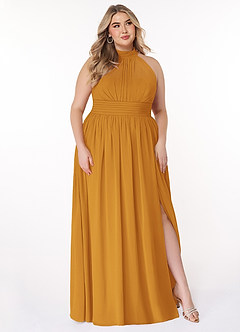 Azazie Iman Bridesmaid Dresses Butterscotch A-Line A-Line Ruched Chiffon Dress image11