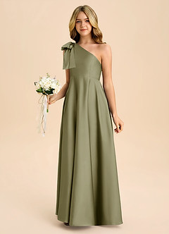 Azazie Penguin Junior Abito A-Line in Raso Elasticizzato Fiocco Pistacchio image5