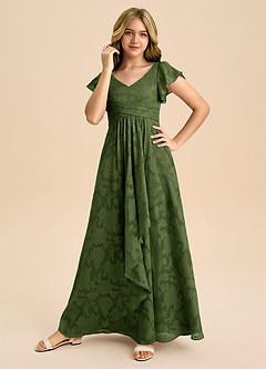 Azazie Omari Junior Olive A-Line Pleated Floral Burnout Dress image5