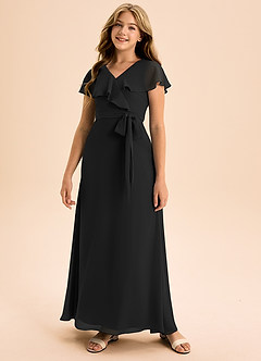 Azazie Lainey Junior Vestido de Negro de Gasa de Corte En A con Con bolsillos image4