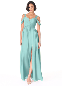 Azazie Lianne Bridesmaid Dresses Aqua A-Line Off the Shoulder Chiffon Dress image5