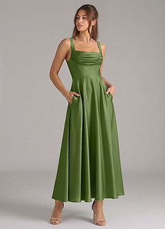 Azazie Shaude Bridesmaid Dresses Juniper A-Line Pleated Stretch Satin Dress image3