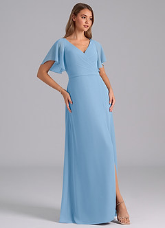 Azazie Ambrosia Bridesmaid Dresses Powder Blue A-Line Pleated Chiffon Dress image4