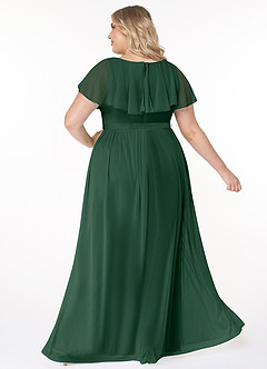 Azazie Jael Vestidos de damas de honor Vestido de Verde Oscuro de Malla de Corte en A con Cuello en V image10