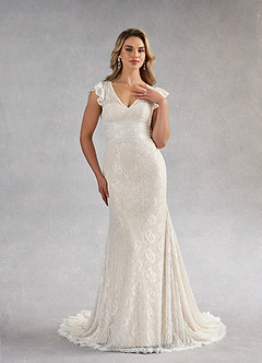 Azazie MJ Final Sale Diamond White Champagne Mermaid Lace Dress image1
