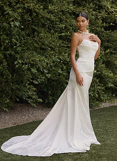 Azazie Elyse Wedding Dresses Diamond White Mermaid Strapless Floral Jacquard Dress image3
