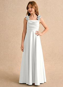 Azazie Rosita Girls Formal 플라워 걸 드레스 A라인 플리츠 스트레치 새틴 플로어 길이 드레스 image4