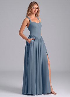 Azazie Francis Robes de demoiselle d'honneur Robe Trapèze en Mousseline de soie Corset Violet Crépusculaire image6