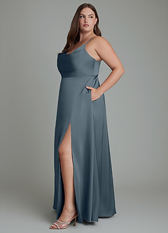 Azazie Sarella Robes de demoiselle d'honneur Robe Trapèze en Satin extensible Plissé Violet Crépusculaire image11