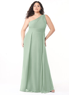 Azazie Dallas Vestidos de damas de honor Vestido de Agave de Gasa de Corte en A con Hombro unilateral image6
