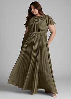 Azazie Kara Bescheidene Brautjungfernkleider A-Linie Plissee Chiffon Bodenlänge Kleid image12