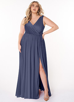 Azazie Tanicia Brautjungfernkleider A-Linie V-Hals Gefaltet Gittergewebe Kleid Sturm image5