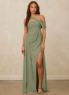 Christian Siriano Bridal for Azazie 1014 Bridesmaid Dresses Pistachio A-Line Off the Shoulder Chiffon Dress image4