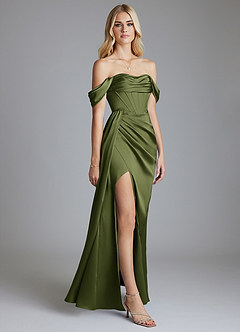 Azazie Amyra Bridesmaid Dresses Olive Mermaid Off the Shoulder Stretch Satin Convertible Dress image5