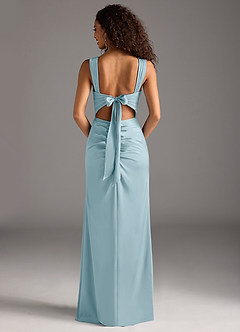 Azazie Jesaphine Bridesmaid Dresses Moody Blue Sheath Bow Stretch Satin Dress image5