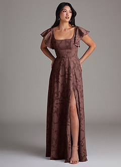 Azazie Bondi Vestidos de damas de honor Vestido de Expresado de Devorado Floral de Corte en A con Corte Lateral image4