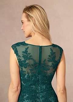 Azazie Flynn Mère de la mariée Robes Robe Trapèze en Tulle Col bateau dentelle Paon image5