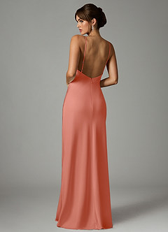 Azazie Stefania Robes de demoiselle d'honneur Robe Trapèze en Satin extensible Rose Saumon image2