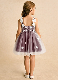 Azazie Teacup Flower Girl Dresses Ivory Cabernet Ball-Gown Lace Tulle Dress image10
