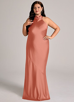 Azazie Velli Brudtärnklänningar Klä av Sjöjungfru i Stretch Satin Hög hals Laxrosa image9